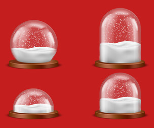 Snow Globes, Red Background, Holiday Season, Winter Christmas Scene, Glass Sphere, EPS File