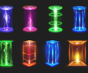 Futuristic Portals Energy Beams, Neon Lightning Effects, Neon Aesthetics Vector EPS File