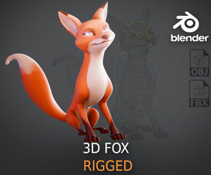 Cartoon Fox for blender Rigged Low-poly 3D model