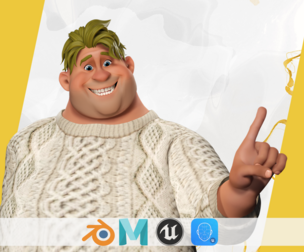 3D model Funny fat man character winter style