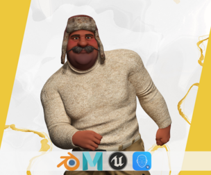 Cartoon Man with Moustache and Winter Hat Toon Winter