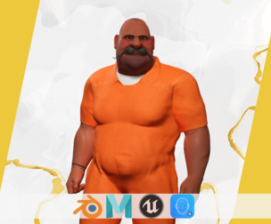 Cartoon man with mustache in prison jumpsuit