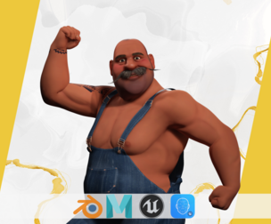 Cartoon Muscular Farmer with Tattoo and Moustache