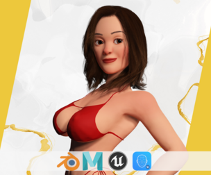 Stylized Cartoon Woman in Swimsuit