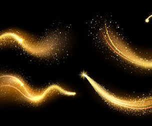 Golden Light Trail Elegant Glow, Magic Wand, Gold Sparkling, Swirls, EPS File