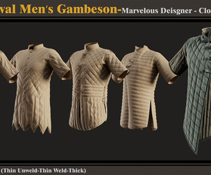 5 Medieval Men Gambesons-MD-Clo3D-ZPRJ-FBX- OBJ