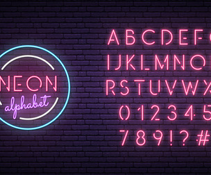 Neon alphabet letters numbers, Glow Pink Illuminated Font, Urban Electric Lights, EPS File