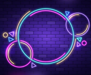 Neon Circles Dark Brick Wall Backdrop, Nightlife Ambiance, Geometric Light Neon Art, EPS File