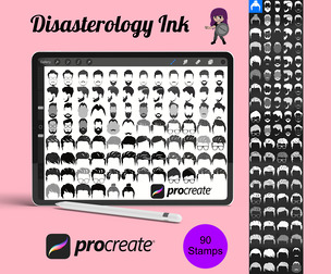 Mens Heads, Hair & Beards Set 2 Procreate Brush Stamps, 90 Faces