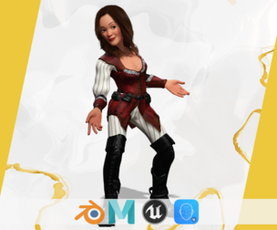 pirate Stylized Female Hero Medieval Warrior in Fantasy Costume