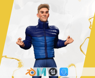 Stylized Man in blue winter jacket