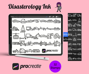 Vehicle Travel Icons Set 1 Procreate Brush Stamps, 32 Vehicles