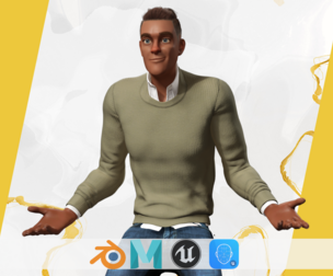 Cartoon Casual Man in Jeans and Sweater HQ