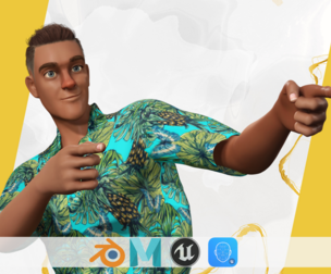 Cartoon Man in Tropical Shirt and Sandals