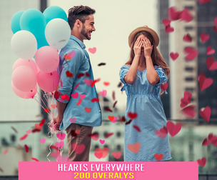 200 Hearts Overlays, Blowing Love Kisses, Red Falling Valentine hearts, PNG