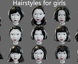 Hairstyles for girls Low-poly 3D model