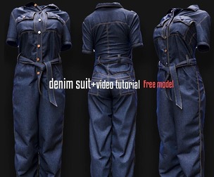 free model-denim suit