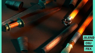 Low Poly Medieval Weapon Sword and Spear with Scabbard cover