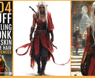 404 Buff Tiefling Monk with Red Skin and White Hair