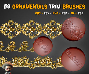 50 Ornamental Trim Brushes + 3D Models - Vol 33