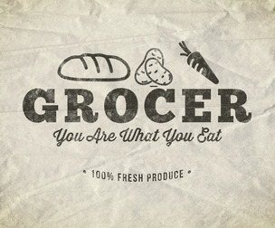 Rustic Styled Grocer Logo, Vintage Branding, Marketing Poster, Grocery Promotion. PSD File