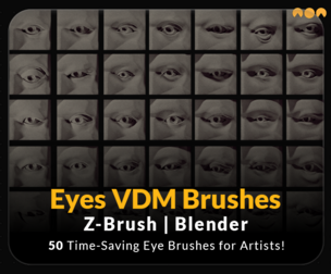 50 Eyes VDM Brushes + 5 Eyeballs | Blender & Zbrush Sculpting Brushes