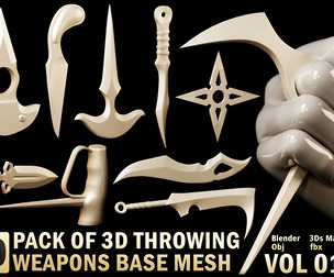 80 Pack of 3D Throwing Weapons Base Mesh