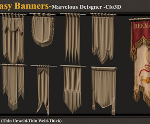 10 Fantasy Banners-Marvelous Designer-Clo3D-ZPRJ - FBX - OBJ