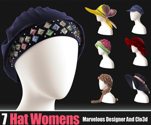 7 Women's hats  (CLO3D, MD PROJECTS+OBJ+FBX) Vol 01