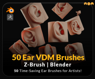 50 Ear VDM Brushes - Realistic & Stylized | Blender & Zbrush Sculpting Brushes