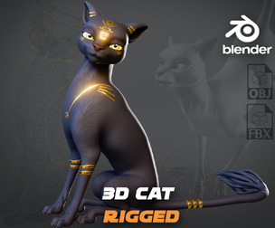 Egyptian Bastet Cat Rigged Low-poly 3D model
