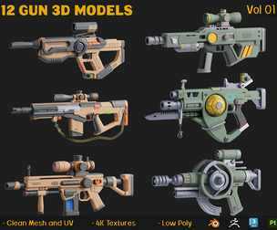 12 Gun And Weapon 3D Models
