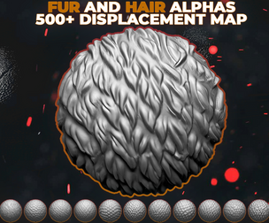 500+ Fur and Hair Alphas (Displacement Maps) for ZBrush, Blender, Substance Painter vol.13