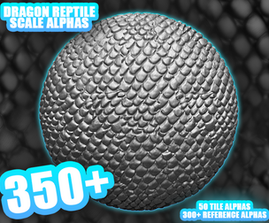350+ Dragon (Reptile) Scales Alphas for ZBrush, Blender (50 tile alphas) vol.9