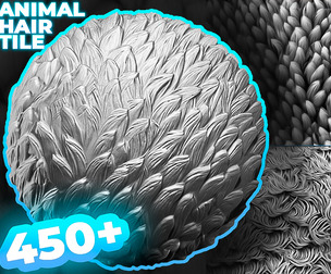 450+ Animals Hair & Fur Alphas (Displacement Maps) for ZBrush, Blender, Substance Painter vol.10