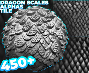 450+ Dragon Scales Alphas for ZBrush, Blender, Mari (30 tile alphas) vol.7