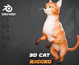 Rigged Cute Cat Low-poly 3D model