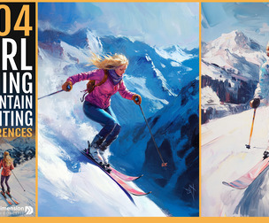 404 Girl Skiing in Mountain Painting