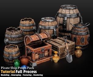 Pirate Ship Props / Full Tutorial Process + 3D Model