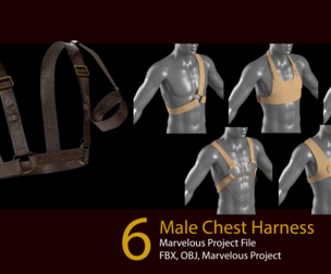 6 Men's Chest Harness (VOL.01). Marvelous Designer/Clo3D project file+OBJ,FBX