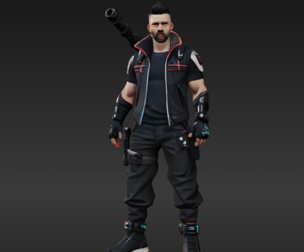 Cyberpunk Street Mercenary 3D Animated and Printable Character Model