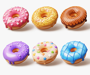 Set of Stylized Colorful Donuts