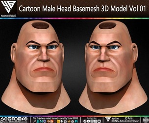 Cartoon Male Head Basemesh 3D Model Volume 01