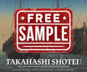 Free Sample - Takahashi Shotei Procreate Kit (Procreate Brushes, Washi Textures & Color Palettes)