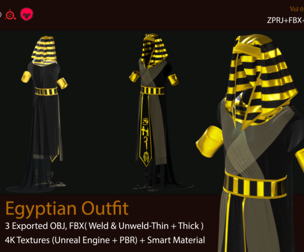 Men's Egyptian Outfit (VOL 01) ZPRJ+OBJ+FBX+4K Textures(PBR+Smart Material)