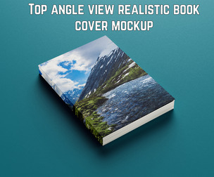Top angle view realistic book cover mockup, PSD File Template