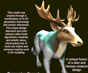 Turquoise Forest Guardian - Fantasy Deer Sculpture