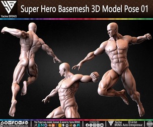 Super Hero Basemesh 3D Model Pose 01