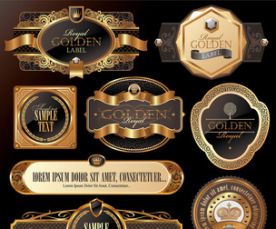 Elegant Golden Themed  Label Badges Ornate Decorations, EPS File