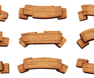 Wooden banners. Rustic signboards direction boards wooden